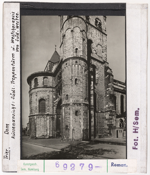 Vorschaubild Trier, Dom: Aussenansicht, südlicher TReppenturm und Westchorapsis von Südwesten 